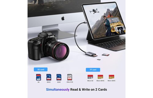 UGREEN 2 in 1 USB-C SD/TF Card Reader With Dual Card Reading - Gray