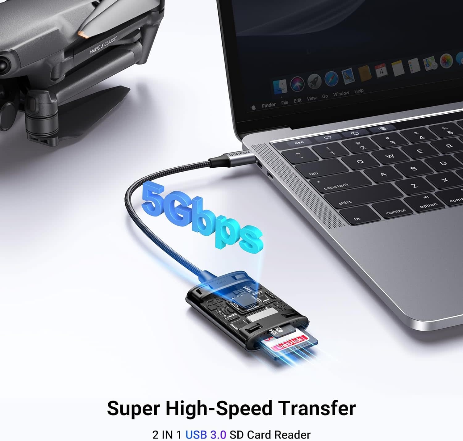 UGREEN 2 in 1 USB-C SD/TF Card Reader With Dual Card Reading - Gray