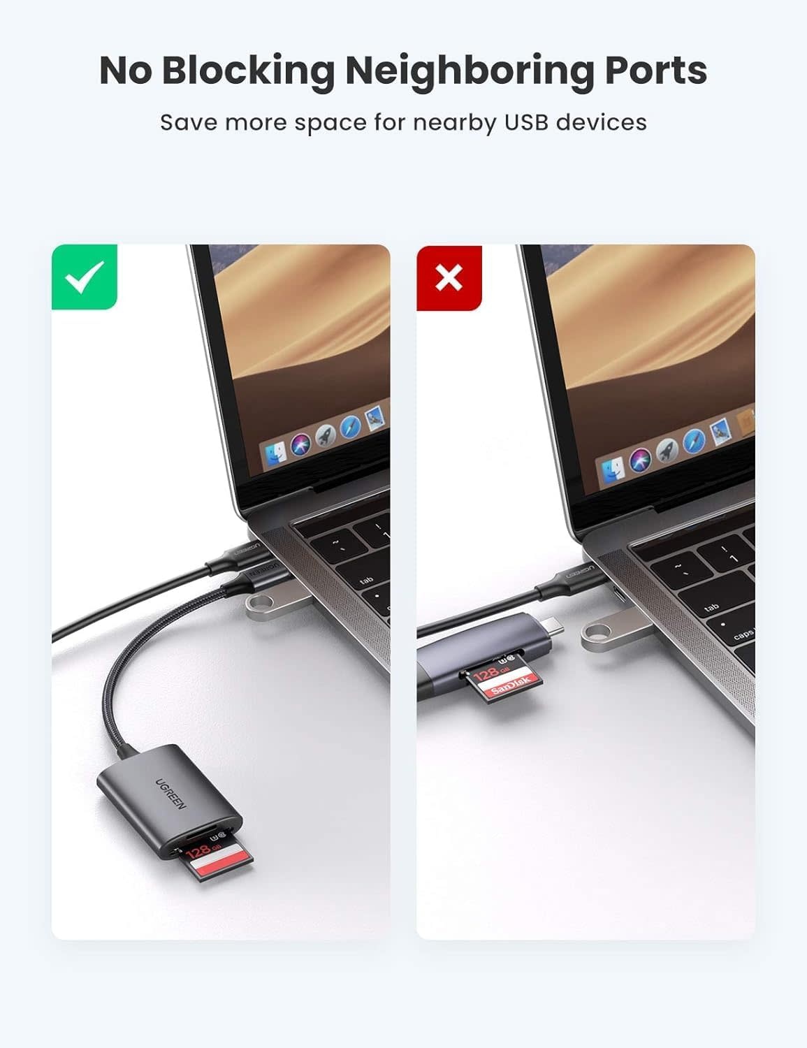 UGREEN 2 in 1 USB-C SD/TF Card Reader With Dual Card Reading - Gray