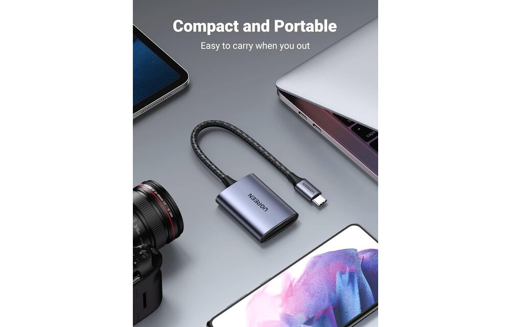 UGREEN 2 in 1 USB-C SD/TF Card Reader With Dual Card Reading - Gray