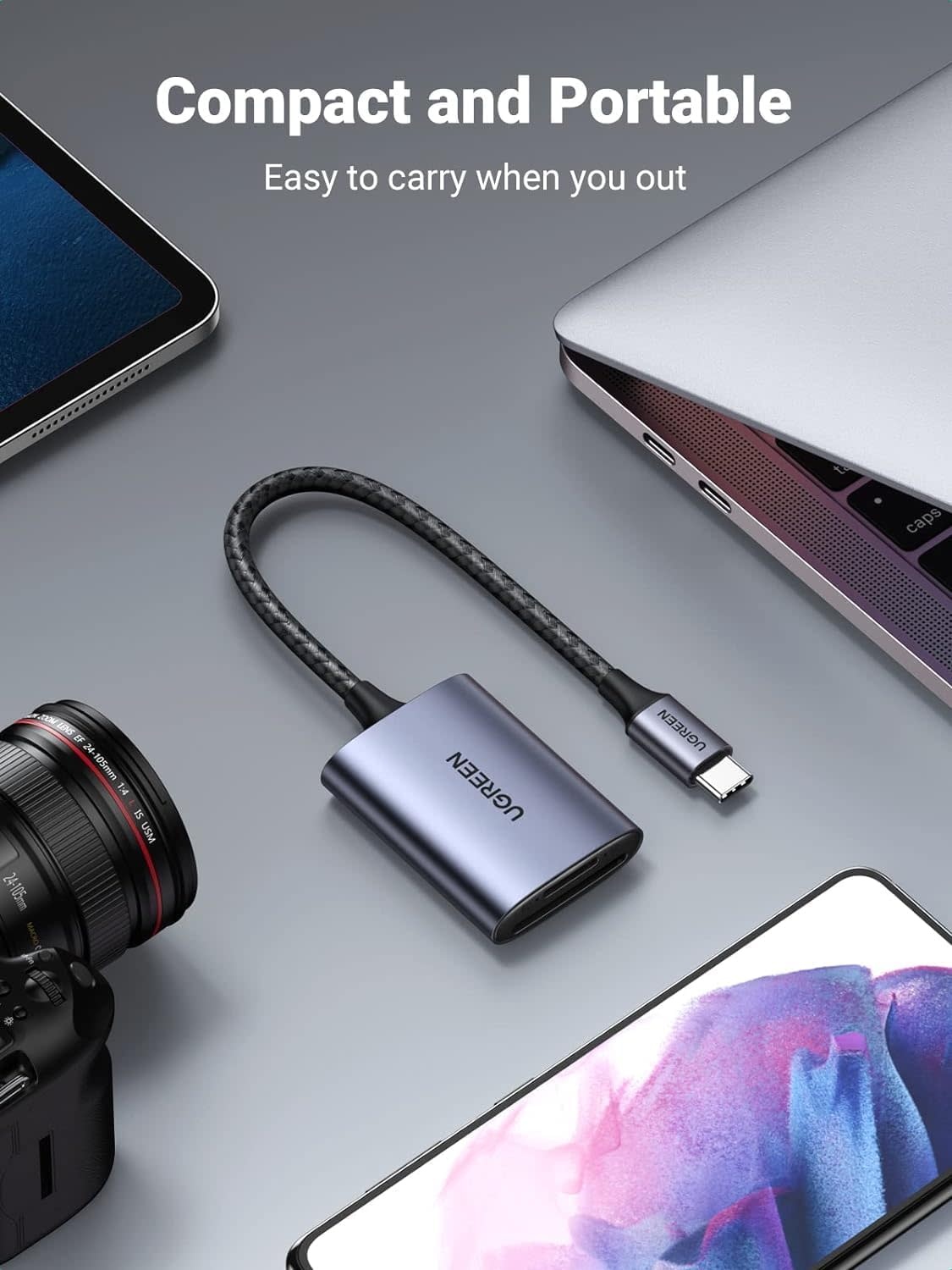 UGREEN 2 in 1 USB-C SD/TF Card Reader With Dual Card Reading - Gray