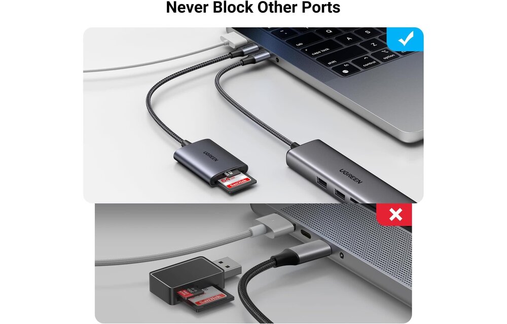 UGREEN 2 in 1 USB-C SD/TF Card Reader With Dual Card Reading - Gray