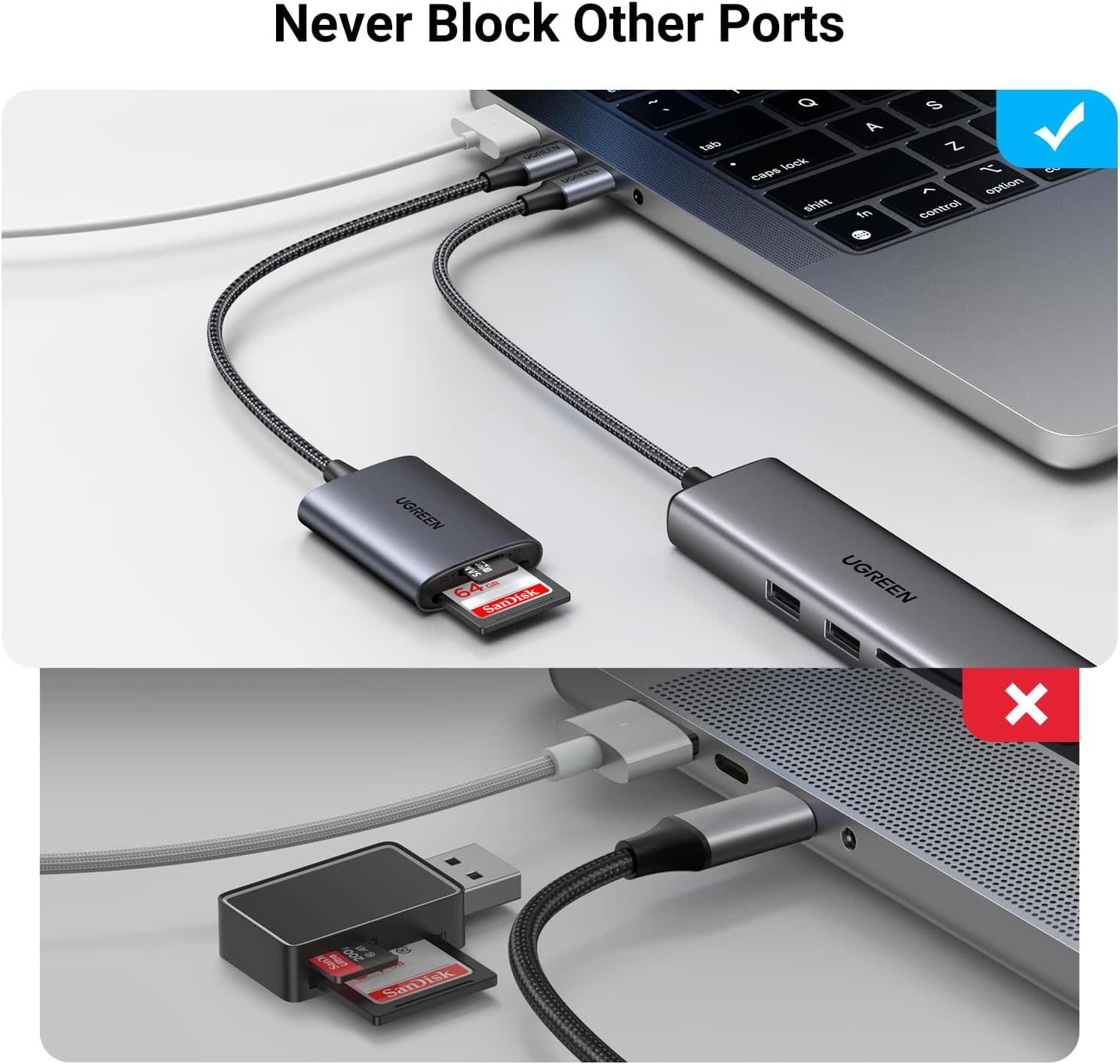 UGREEN 2 in 1 USB-C SD/TF Card Reader With Dual Card Reading - Gray