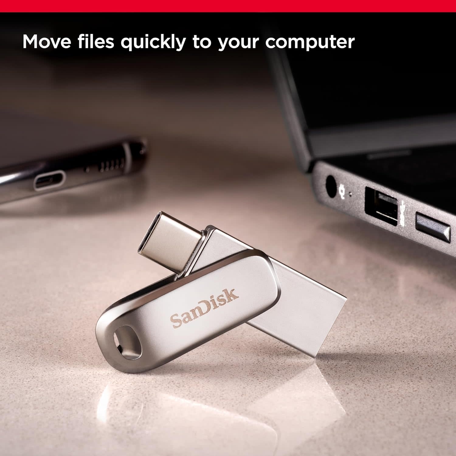 SanDisk Ultra Dual Drive Luxe USB Type-C Flash Drive 400MB/s Silver - 256GB