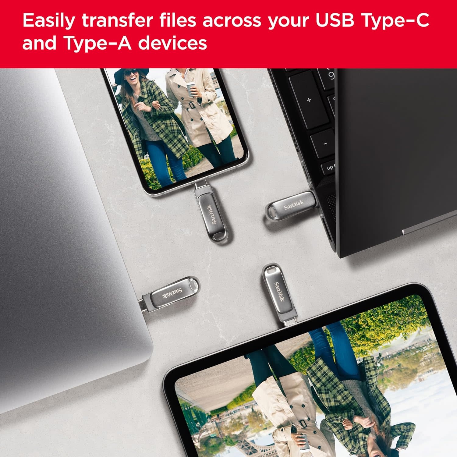 SanDisk Ultra Dual Drive Luxe USB Type-C Flash Drive 400MB/s Silver - 256GB