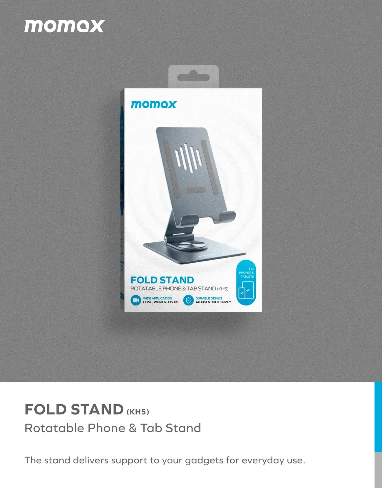 Momax Fold Stand 360 Rotation Phone & tab Stand - Titanium