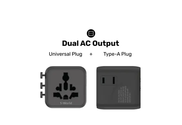 Momax 1-World Universal Travel Charger with Dual AC - Black