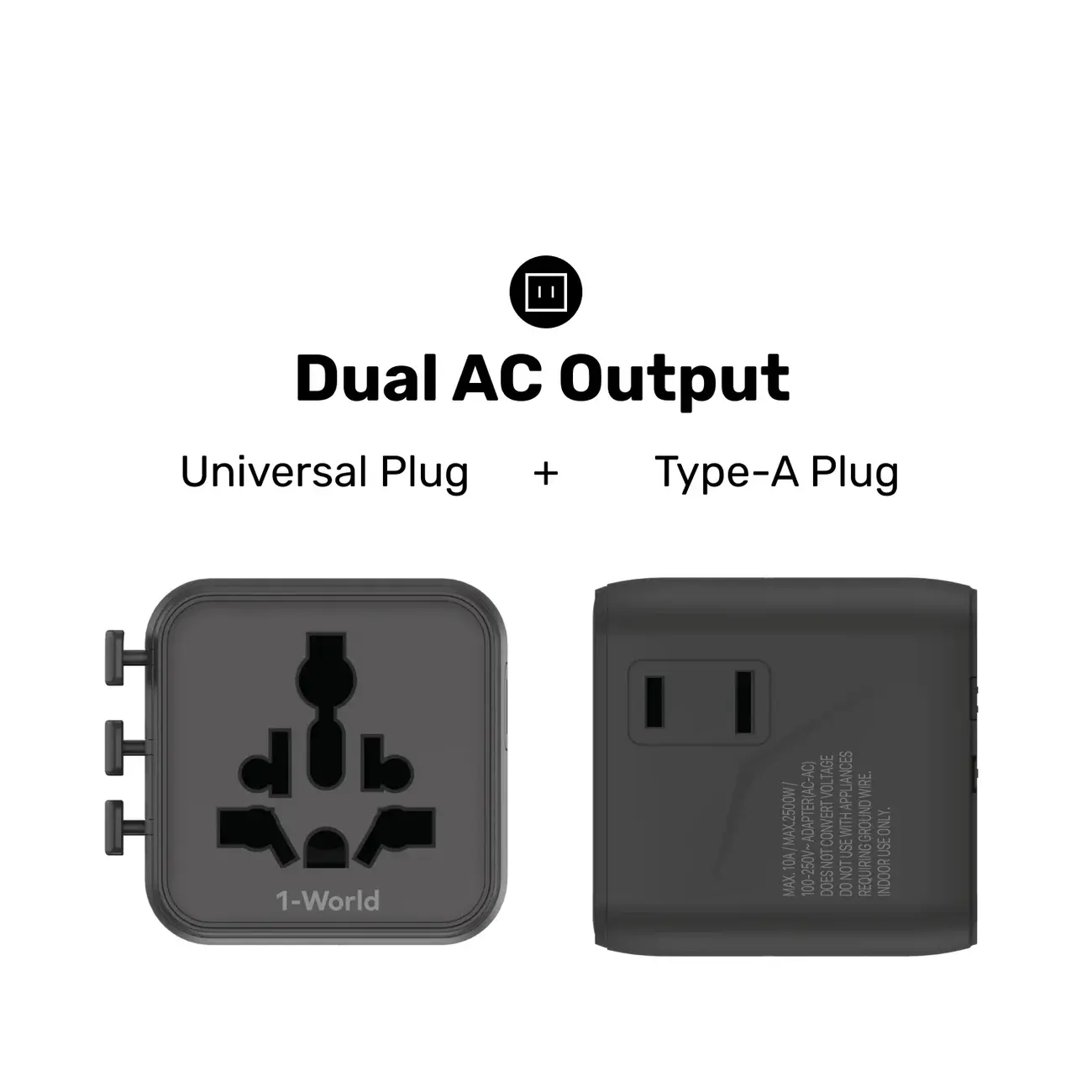 Momax 1-World Universal Travel Charger with Dual AC - Black