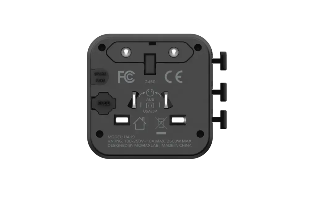 Momax 1-World Universal Travel Charger with Dual AC - Black