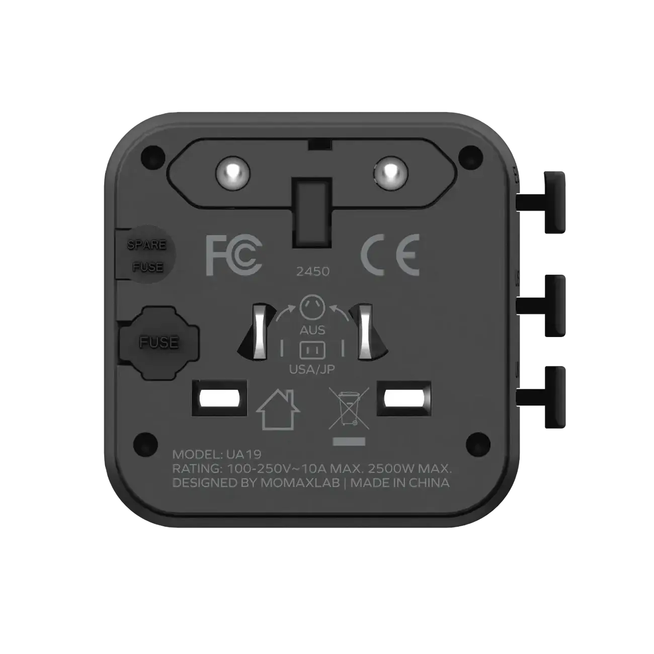 Momax 1-World Universal Travel Charger with Dual AC - Black