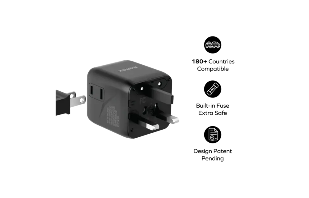 Momax 1-World Universal Travel Charger with Dual AC - Black