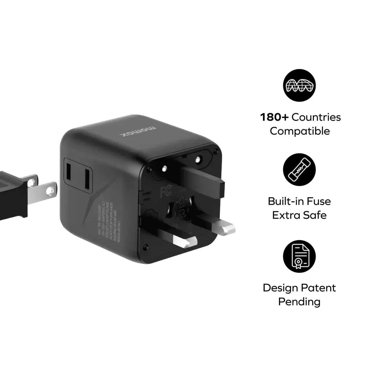 Momax 1-World Universal Travel Charger with Dual AC - Black