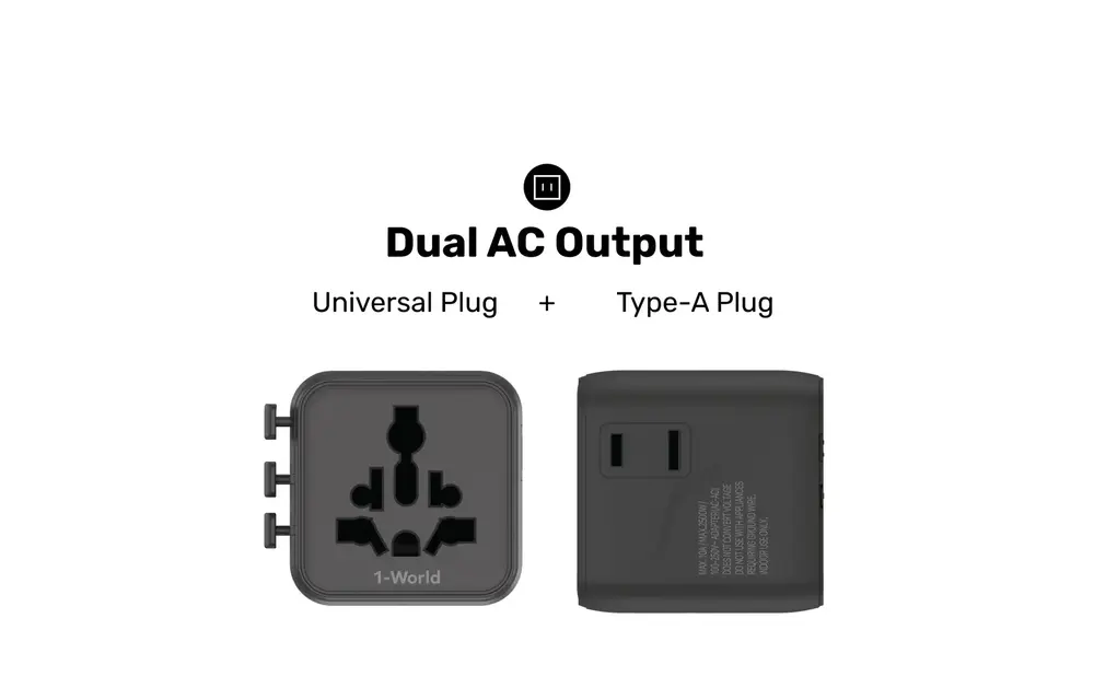 Momax 1-World Universal Travel Charger with Dual AC - Black