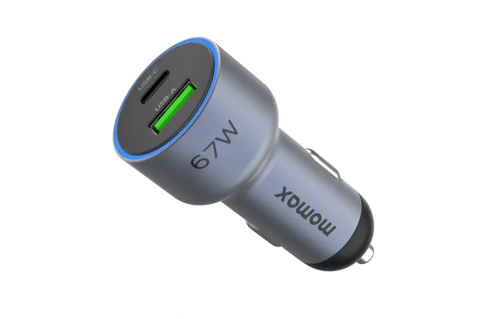 Momax MoVe Dual Port Car Charger 67W Fast Charging - Gray
