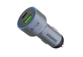 Momax MoVe Dual Port Car Charger 67W Fast Charging - Gray