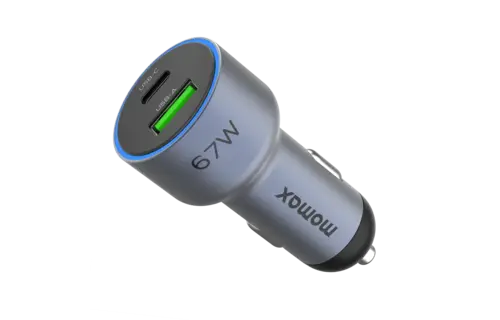 Momax MoVe Dual Port Car Charger 67W Fast Charging - Gray
