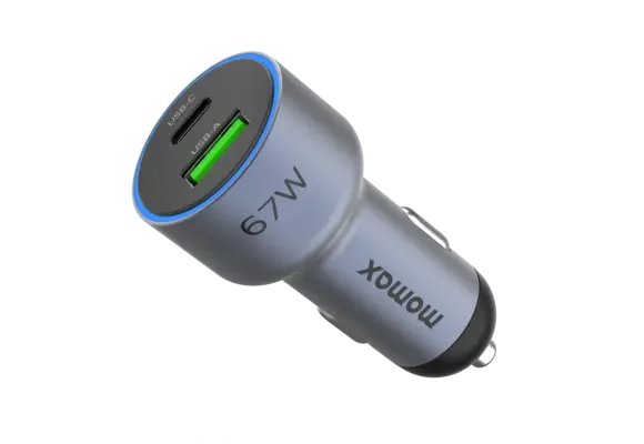 Momax MoVe Dual Port Car Charger 67W Fast Charging - Gray