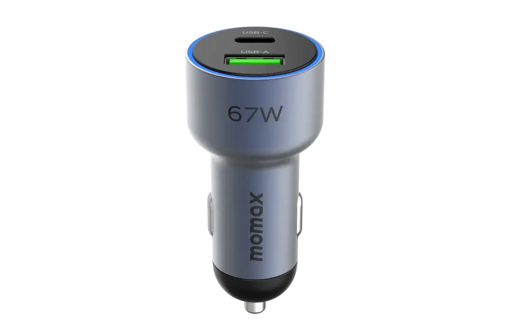Momax MoVe Dual Port Car Charger 67W Fast Charging - Gray