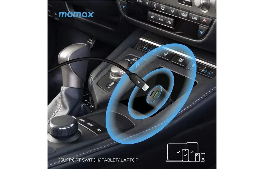 Momax MoVe Dual Port Car Charger 67W Fast Charging - Gray