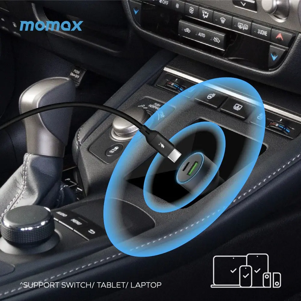 Momax MoVe Dual Port Car Charger 67W Fast Charging - Gray