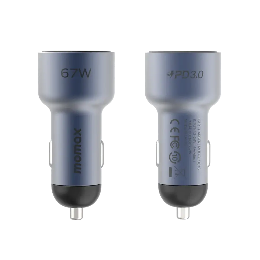 Momax MoVe Dual Port Car Charger 67W Fast Charging - Gray