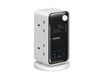 Momax 1-Charge Work Flow 6-Outlet Digital Display Power Tower with USB 70W - White