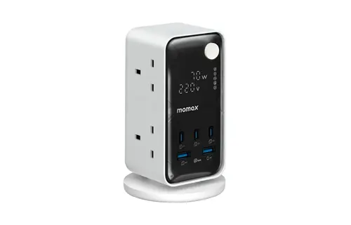 Momax 1-Charge Work Flow 6-Outlet Digital Display Power Tower with USB 70W - White