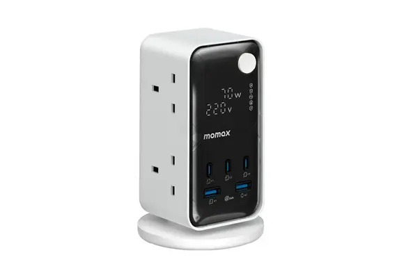 Momax 1-Charge Work Flow 6-Outlet Digital Display Power Tower with USB 70W - White
