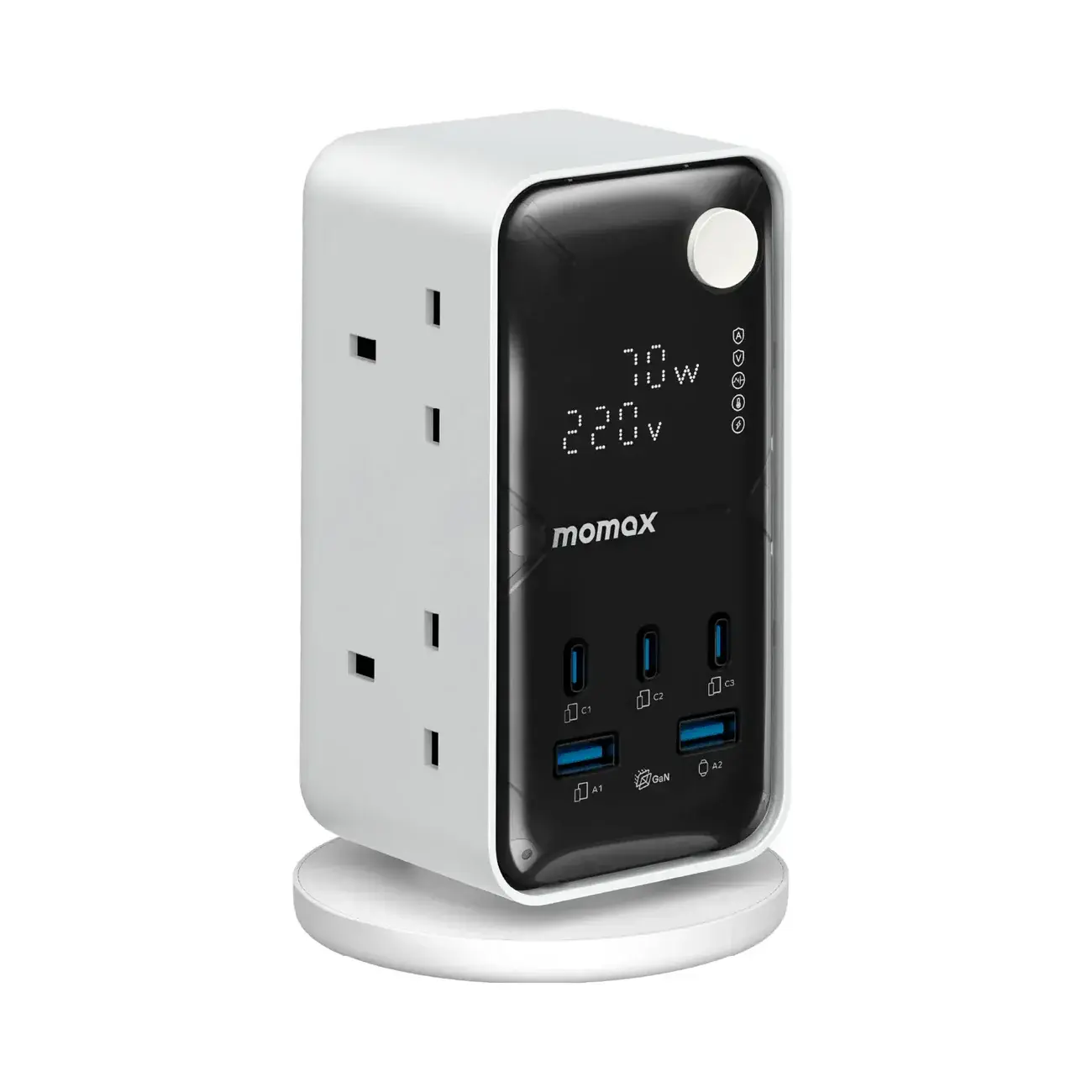 Momax 1-Charge Work Flow 6-Outlet Digital Display Power Tower with USB 70W - White