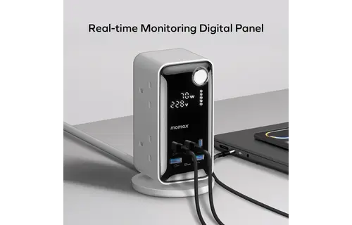 Momax 1-Charge Work Flow 6-Outlet Digital Display Power Tower with USB 70W - White