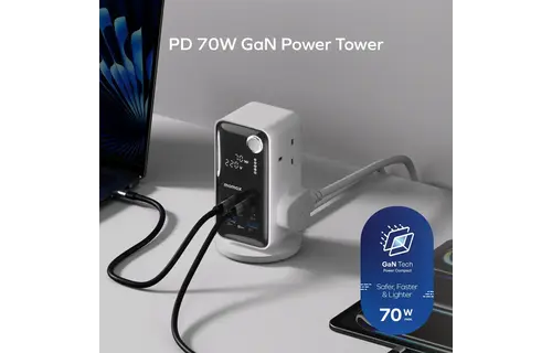 Momax 1-Charge Work Flow 6-Outlet Digital Display Power Tower with USB 70W - White