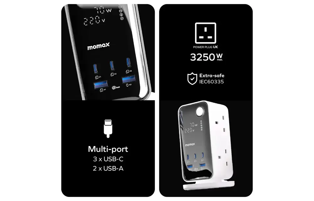 Momax 1-Charge Work Flow
6-Outlet Digital Display Power Tower with USB 70W - White