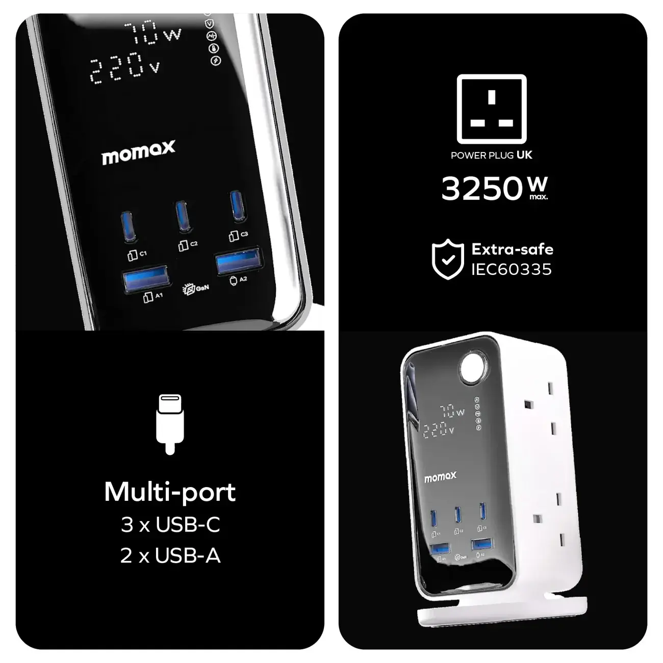 Momax 1-Charge Work Flow
6-Outlet Digital Display Power Tower with USB 70W - White