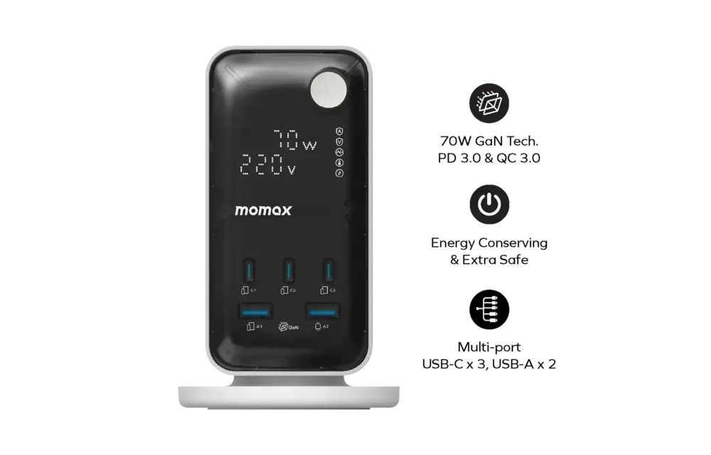 Momax 1-Charge Work Flow
6-Outlet Digital Display Power Tower with USB 70W - White