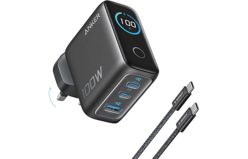 Anker Charger, 100W Max USB C Charger, 3-Port GaN and Ultra-Compact Smart Display and Touch Control - Silver