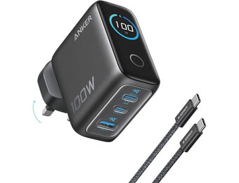 Anker Charger, 100W Max USB C Charger, 3-Port GaN and Ultra-Compact Smart Display and Touch Control - Silver