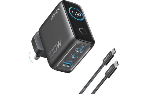 Anker Charger, 100W Max USB C Charger, 3-Port GaN and Ultra-Compact Smart Display and Touch Control - Silver