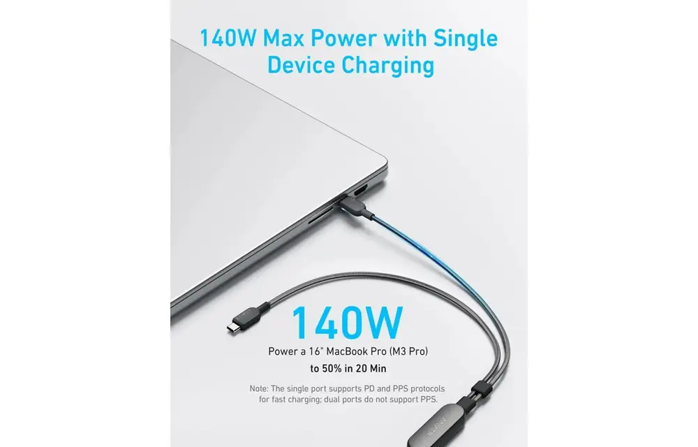 Anker  USB-C to USB-C 2 in 1 Braided Cable For High Power Device s 6ft 140W - Black