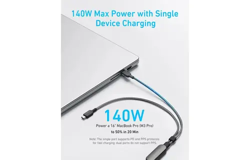 Anker  USB-C to USB-C 2 in 1 Braided Cable For High Power Device s 6ft 140W - Black