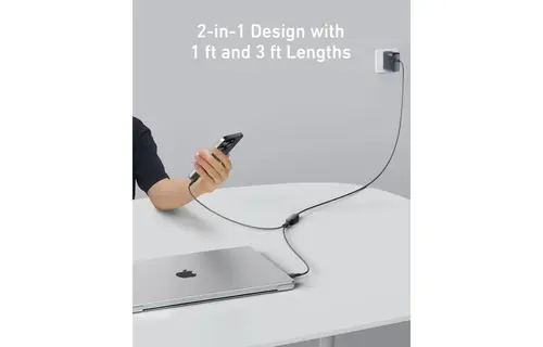 Anker  USB-C to USB-C 2 in 1 Braided Cable For High Power Device s 6ft 140W - Black
