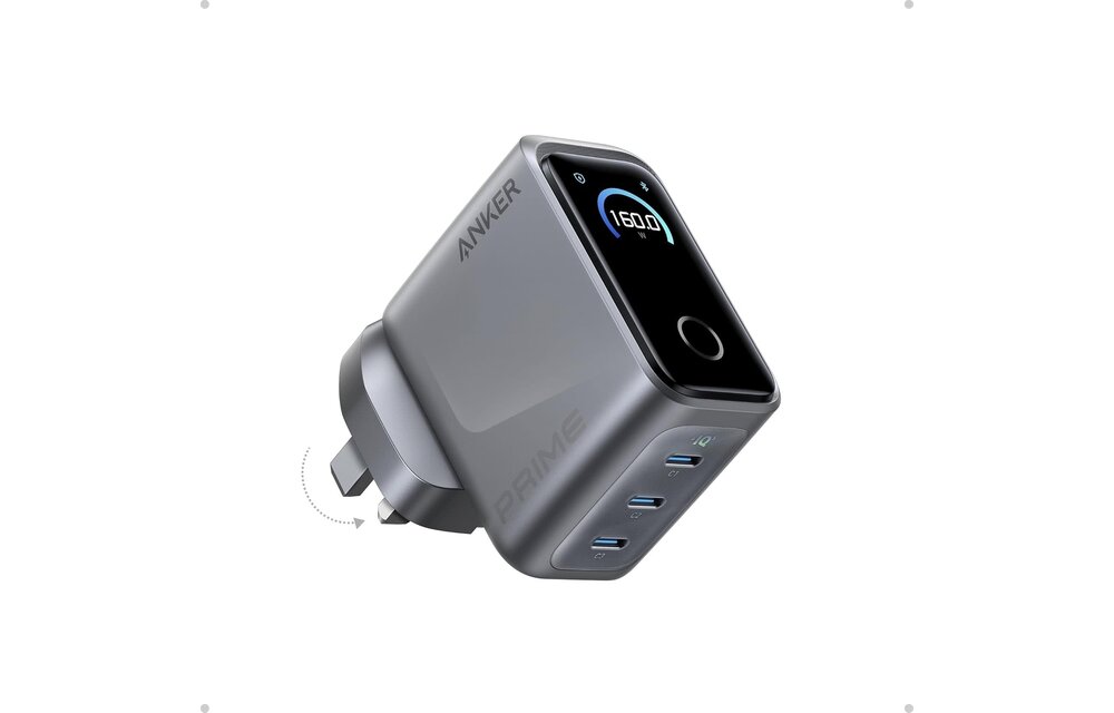 Anker Prime 160W USB C Charger 3-Port Compact Charger Smart Display and Touch Control Black