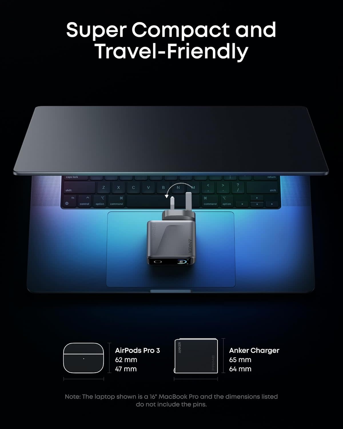 Anker Prime 160W USB C Charger 3-Port Compact Charger Smart Display and Touch Control Black