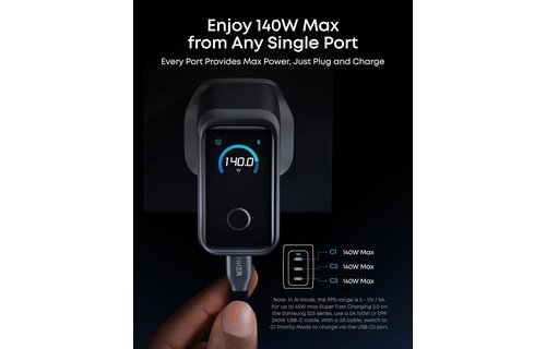 Anker Prime 160W USB C Charger 3-Port Compact Charger Smart Display and Touch Control Black