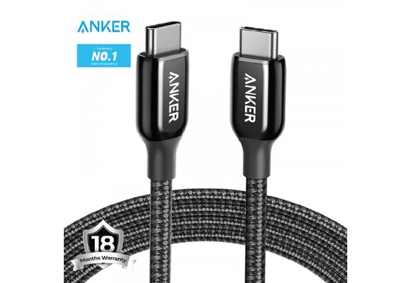 Anker Charging Cable USB-C to USB-C 2.0 Nylon Cable 6ft/1.8m 60W - Black