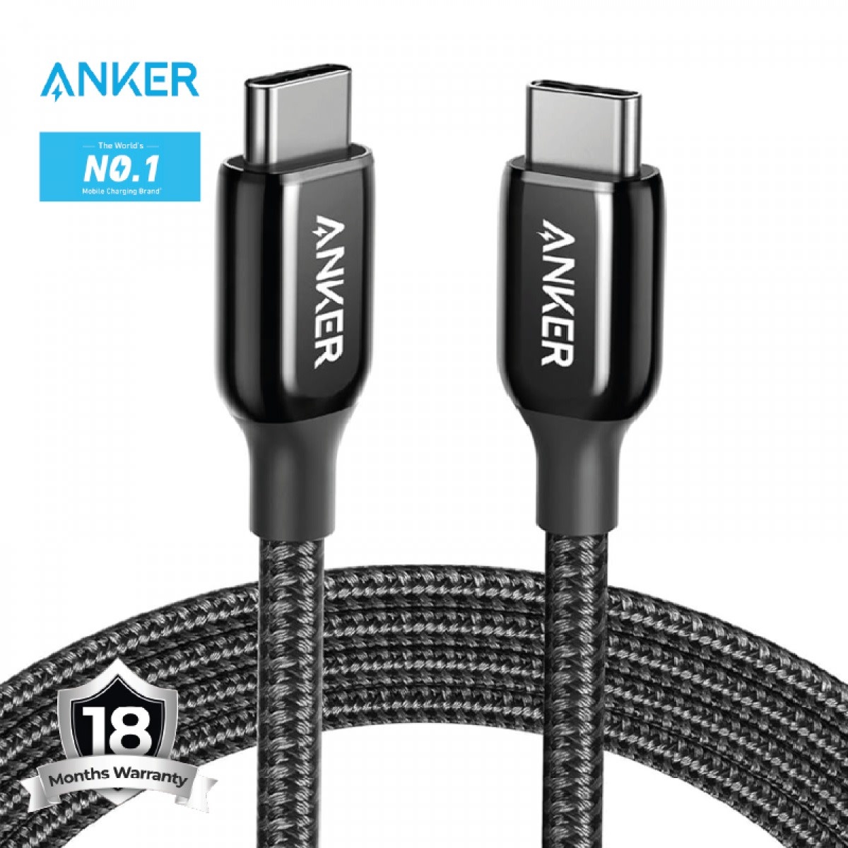 Anker Charging Cable USB-C to USB-C 2.0 Nylon Cable 6ft 60W - Black