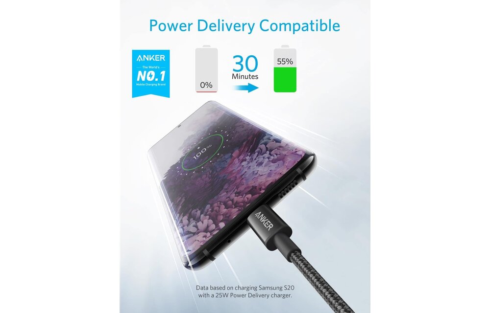 Anker Charging Cable USB-C to USB-C 2.0 Nylon Cable 6ft 60W - Black