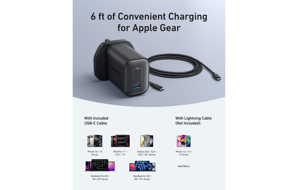 Anker Nano USB-C Fast Charger 100W with 6 ft 5A USB-C Cable – Black