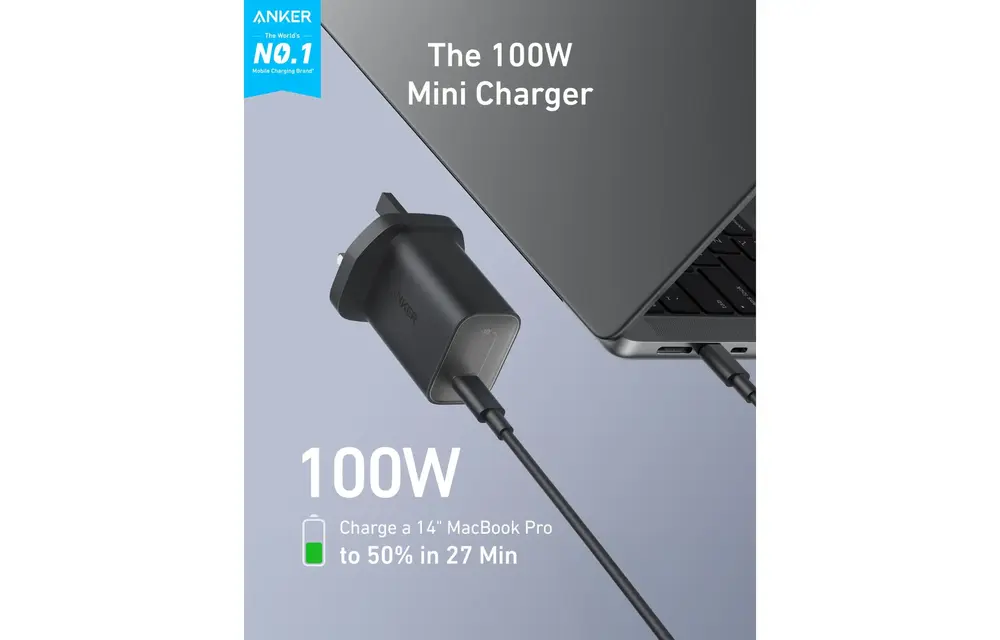 Anker Nano USB-C Fast Charger 100W with 6 ft 5A USB-C Cable – Black