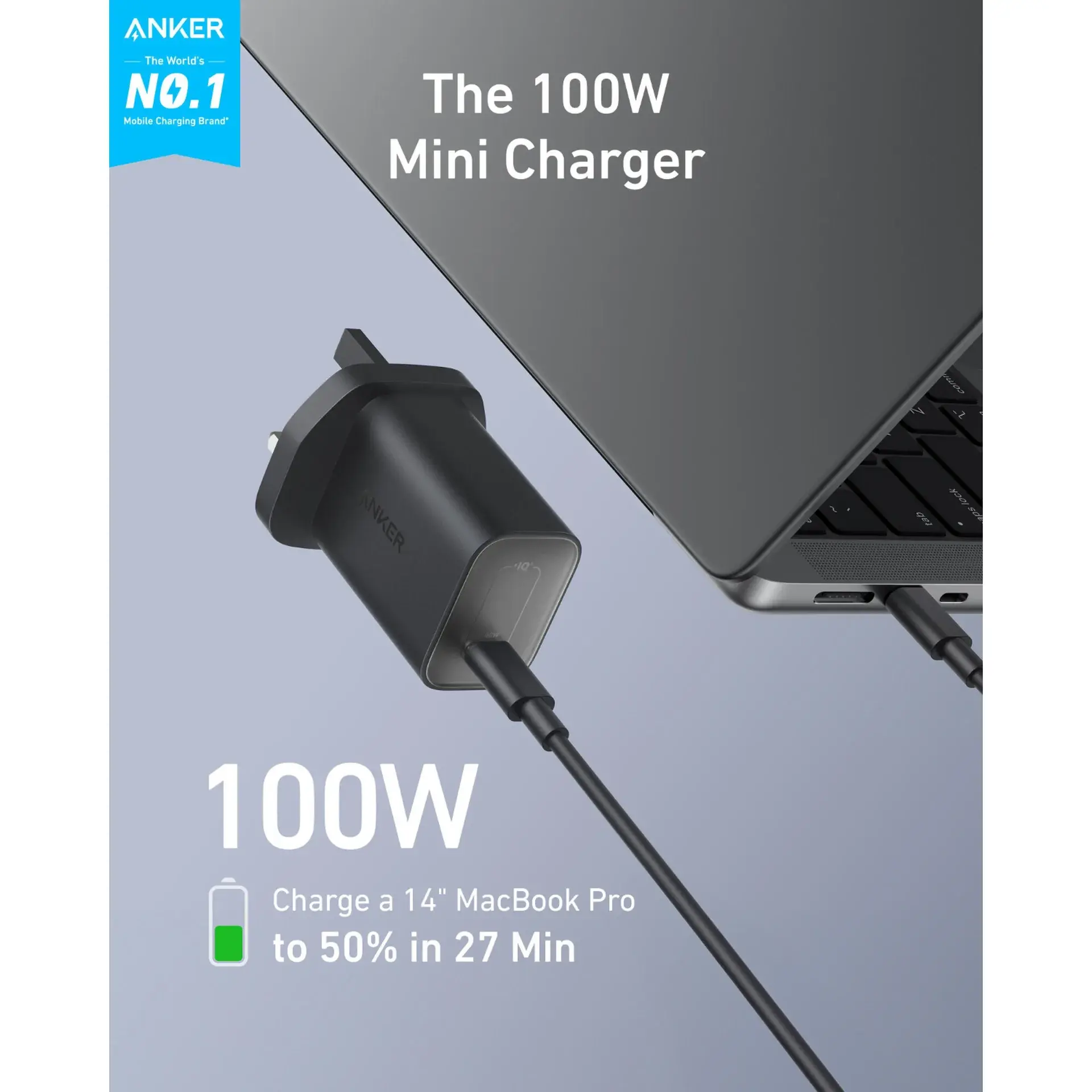 Anker Nano USB-C Fast Charger 100W with 6 ft 5A USB-C Cable – Black
