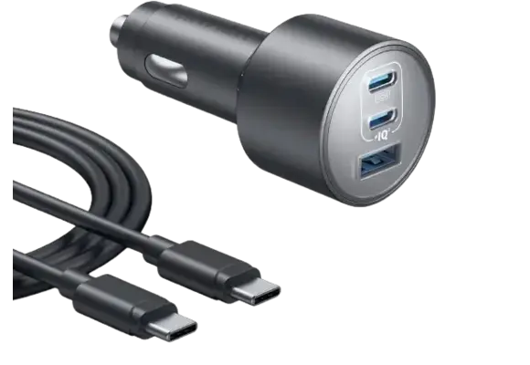 Anker Car Charger 167.5W 3-Port Ultra-Fast Car Charger With C To C 1m Cable - Black